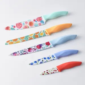 Pisau Pastel gaya bunga kecantikan, 5 buah Set pisau warna untuk dapur