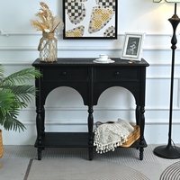 Table console de rangement classique en bois massif noir de 39,37 po avec pieds tournés et design cintré, facile à assembler, pour salon