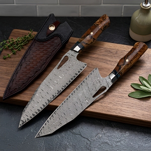 Couteau de chef japonais artisanal neuf de 9,5 pouces en acier Damas VG10, manche en bois stabilisé, pour droitier - Product Image 1