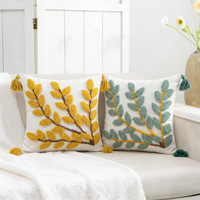 Housse de coussin carrée à pompons avec tufting, style moderne, en coton/lin, fermeture éclair, pour bureau, maison, canapé, chambre à coucher