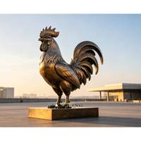 Sculpture de coq en bronze coulé à la main, grande statue de poulet en laiton antique pour la décoration de parcs et de paysages urbains
