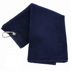 Asciugamano da Golf in Velluto di Cotone <span class=keywords><strong>con</strong></span> Iniziale Ricamata, Rettangolare <span class=keywords><strong>con</strong></span> Moschettone, 50cm X 40cm, Blu Navy, Regalo per Uomo - Product Image 1