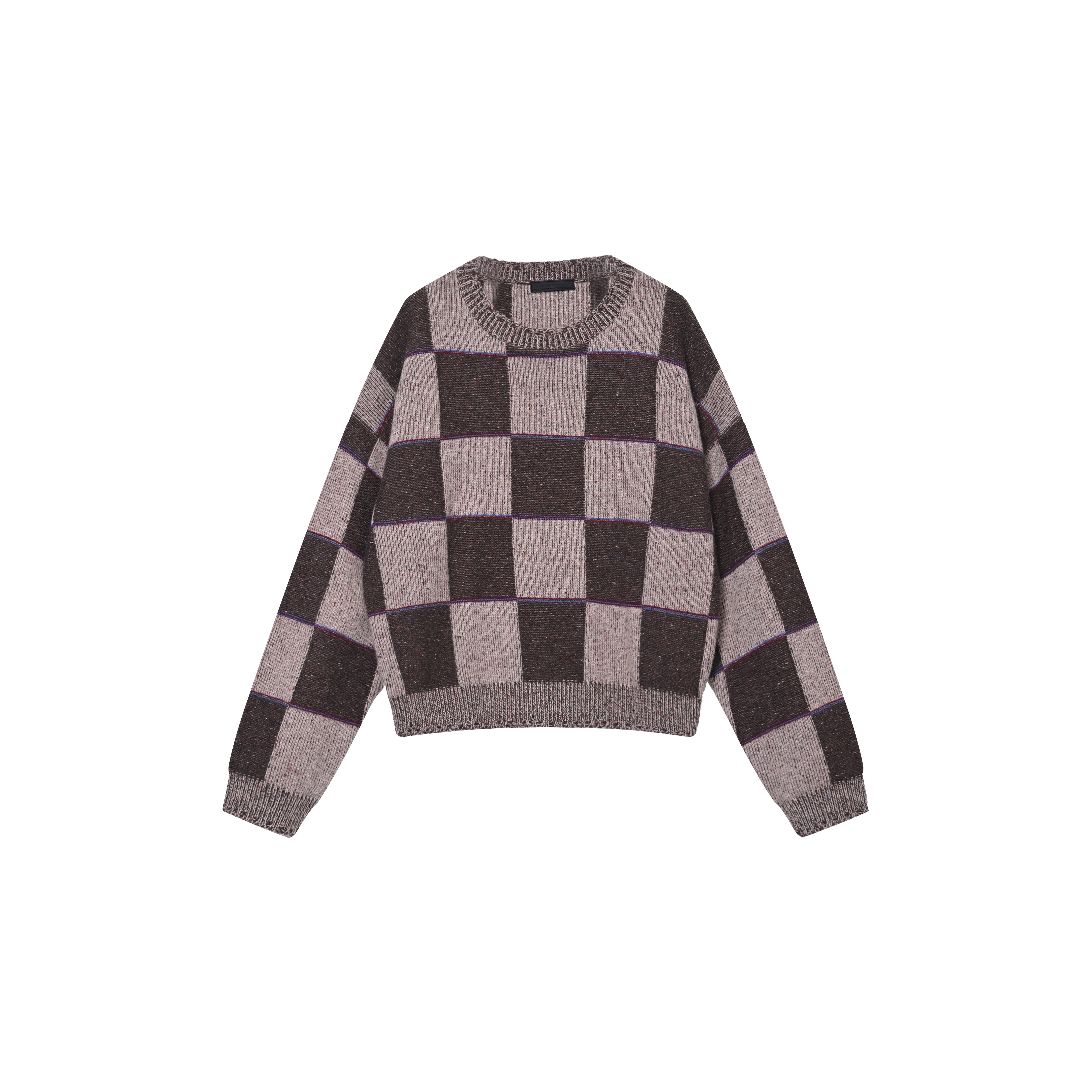 Mens Winter Vintage Plaid Wool Cashmere Blend Knit Pullover Casual Loose Fit Premium Warm Sweater