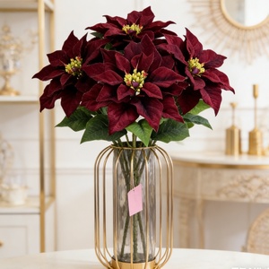 Poinsettia Artificiale Realistica Fatta a Mano, Rossa Vino, Altezza 29 Pollici, Profumata, per Pasqua, Natale, Matrimoni e Giardino, Direttamente dalla Fabbrica - Product Image 1