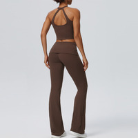 Bnice 62125 Ensemble de yoga 2 pièces pour femme : haut court dos nu extensible et legging évasé à taille pliée – Tenue de sport et fitness