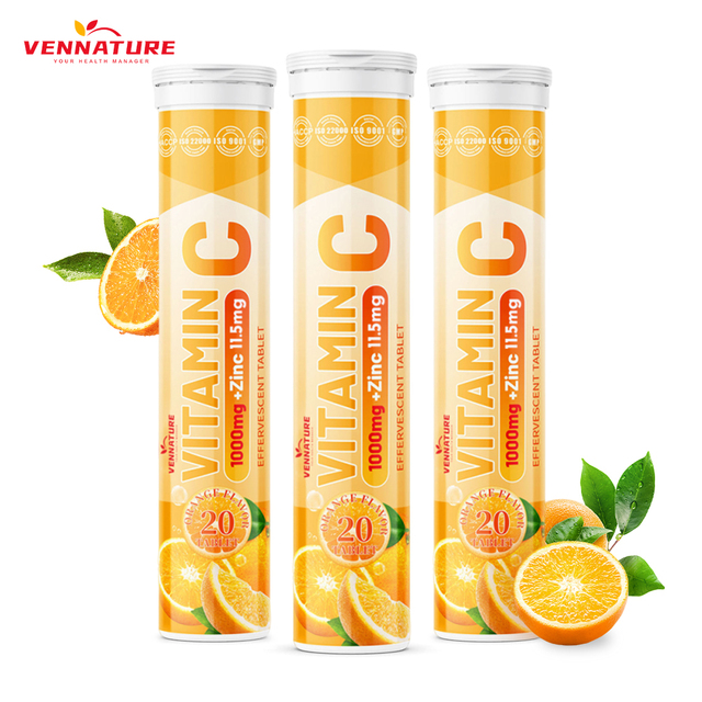 OEM Vitamin C Effervescent Tablets with Zinc 1000 mg Orange Flavor Healthcare Supplement