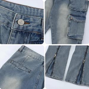 Prix de gros, logo personnalisé, style unisexe, streetwear, jean cargo à fermeture éclair superposé - Product Image 6