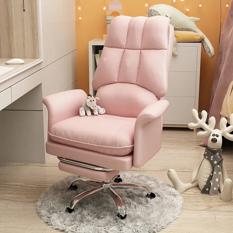 High Back Ergonomic Leather Chair for Office,Pink Computer Chair with Footrest,Swivel Chair with Armrests for Adults