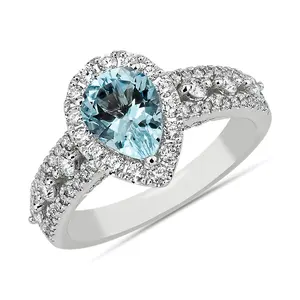 Bán Buôn 925 Sterling Silver Đồ Trang Sức Tốt Lê Hình Dạng Aquamarine Spinel Phụ Nữ Nhẫn