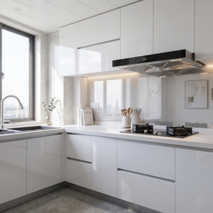 Armario <span class=keywords><strong>de</strong></span> <span class=keywords><strong>cocina</strong></span> moderno <span class=keywords><strong>de</strong></span> alto brillo blanco, puerta acrílica <span class=keywords><strong>para</strong></span> apartamento, color y tamaño personalizados - Product Image 1