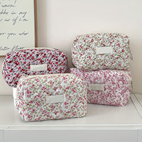 Sac cosmétique de mode pour femmes à motif personnalisé Royal Fair pochette de maquillage en coton imprimé personnalisé petite fermeture éclair motif floral matelassé