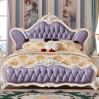 Meubles de chambre à coucher de style français antique de luxe sur mesure, lit double en bois massif sculpté de style européen, lit de mariage en cuir, lit royal taille king
