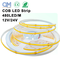 Tira de Luz LED COB de Alto Brillo, 12V 24V 8mm 480LEDs/m 6000K Blanco Frío, Cinta Flexible