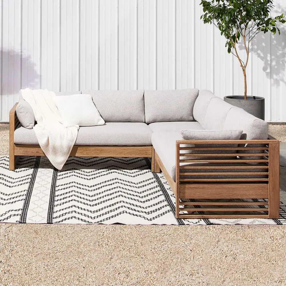 Wholesale garden sofas pool teak L shape sectional sofa set furniture for patio