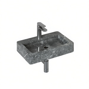 Lavabo mural pour salle de bain 15x9.4x2.6 pouces en marbre gris, design rectangulaire minimaliste - Product Image 1