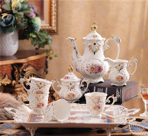 European Ceramic Sugar Milk Pot and Flower <b>Tea</b> Coffee Cup <b>Set</b> for Afternoon <b>Tea</b> and Holidays Large Plate Included - Product Image 5