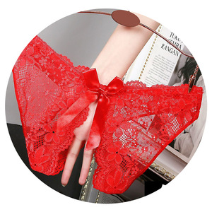 Sexy lace briefs, hot and alluring, thin, seamless, breathable, cute <b>bow</b>-tie new open-crotch briefs. - Product Image 2