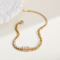 Bracelet empilable en acier inoxydable plaqué or 18 carats PVD18, avec breloque lettre en zircon, bijoux étanches pour femmes