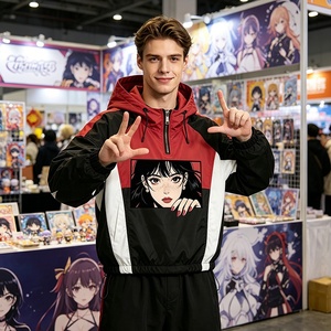 เสื้อแจ็คเก็ตฮู้ดทรงหลวมสไตล์สตรีทแวร์ลายปักเรนโบว์สเปรย์รุ่นใหม่ล่าสุด คอซิป ¼  บล็อกสีสันสดใส สไตล์อนิเมะ มังงะ แบบ Anorak - Product Image 1