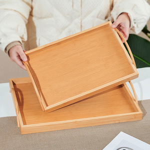 Plateau de service en bambou rectangulaire, plateau à thé en bois massif, plateau à fruits, plateau à pain pour hôtel et restaurant, style simple - Product Image 2