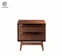 Table de chevet en bois de style mid-century, minimaliste, en bois véritable, avec 2 tiroirs