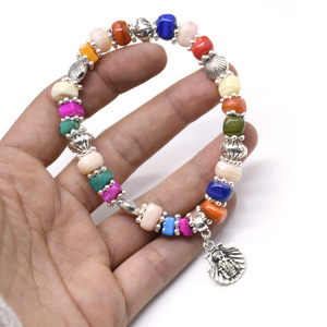 Pulsera de Cuentas de Conchas Marinas Coloridas, Plata Tibetana, Tema Oceánico, Joyería Unisex, Regalo RB-239 - Product Image 4