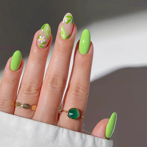 Faux ongles press-on vert citron rafraîchissant, faux ongles stiletto à motif fruité, nail art brillant réutilisable pour les vacances, <span class=keywords><strong>24</strong></span> pièces - Product Image 2