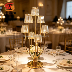 SMOOTH New Hot Sale Gold Metal Stand 7 Arms Crystal <b>Lamp</b> for Wedding Centerpieces Gold Metal Canddelabra with With Glass <b>Shades</b> - Product Image 4