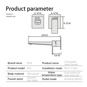 <span class=keywords><strong>BTO</strong></span> Grifo montado en la pared oculto, todo cobre, pistola minimalista, gris, agua fría y caliente, grifo de lavabo oculto incrustado - Product Image 6