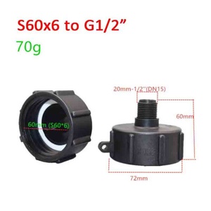 Adaptateur mâle en plastique S60 X 6 vers G1/2" pour vidange de réservoir d'eau, eau de pluie, robinet IBC, vanne de citerne à eau, convertisseur pour bac à eau - Product Image 2