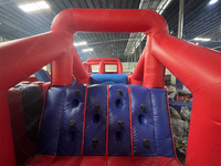 Défis extérieurs commerciaux parcours d'obstacles gonflables pour adultes jeux de fête de maison de rebond parcours d'obstacles à boule rouge gonflable