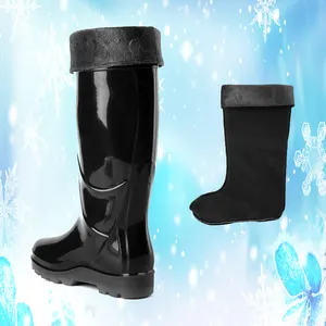 Siyah PVC sıcak kış PVC gumboots yağmur çizmeleri ayrılabilir peluş astar