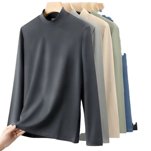 T-shirt à col roulé mi-haut en coton modal de haute qualité, décontracté pour homme, à manches longues, tricoté, design uni - Product Image 4