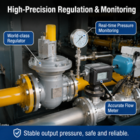 Station de régulation de pression de gaz intégrée haute performance avec débitmètre, conception montée sur skid, capacité de 100 à 15 000 Nm/h, ATEX