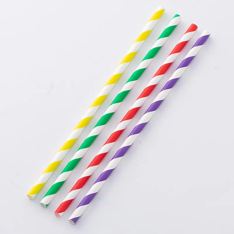 Disposable Paper Straw Customized Pattern Biodegradable Paper Drinking Straws Striped Biodegradable Durable