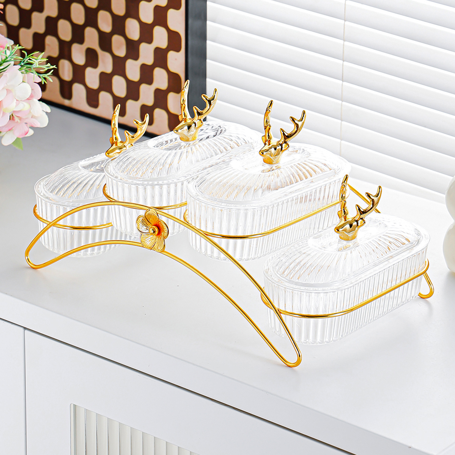 Support de fleurs ovale à 4 grilles en forme d'élan transparent
