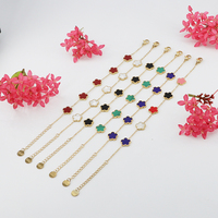 Pulseras de Joyería de Moda para Mujer, Ajustables, con Diseño de Trébol de Cinco Hojas, en Acero Inoxidable Chapado en Oro de 18K, Resistentes al Deslustre y al Agua