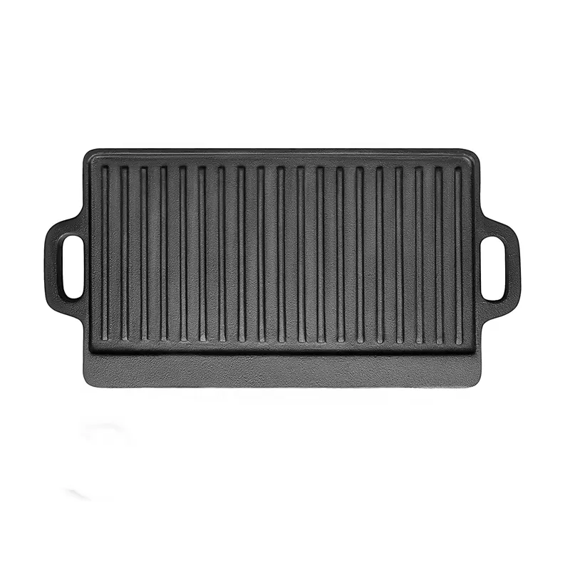 Cast Iron Cookware Double Sided Grill Outdoor Camping Kitchen Stoves Top Cast Iron Griddle Grilling Pan