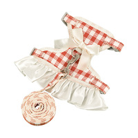 Harnais pour chien à carreaux bleus et blancs, robe JK avec nœud papillon et laisse, tenue respirante pour promenades, pour petits chiots, chatons et chats