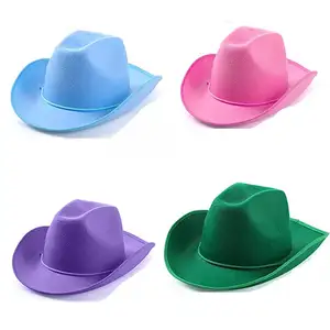 2023热卖男女通用成人牛仔帽毛毡粉色浅毛毡牛仔帽芭比娃娃女帽