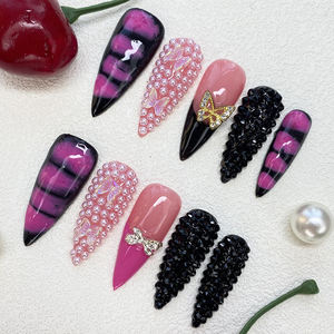 <span class=keywords><strong>Uñas</strong></span> Postizas Acrílicas Francesas Brillantes Y2K, <span class=keywords><strong>Uñas</strong></span> de Estilete Hechas a Mano, <span class=keywords><strong>Uñas</strong></span> Artificiales Reutilizables, <span class=keywords><strong>Manicura</strong></span> Acrílica de 10 Piezas - Product Image 2