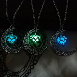 Schmuck versilbert halbmond förmigen Anhänger leuchtende Stein perlen im Dunkeln leuchten Mond Halskette für Frauen Geschenk