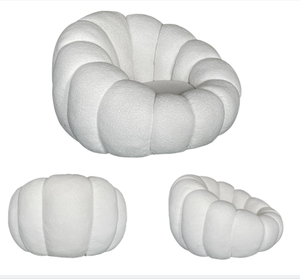 HLM48 Fauteuil de Loisirs Moderne Pivotant en Tissu Bouclé Premium Blanc Nordique, Forme Citrouille, pour Salon, Chambre et Hôtel - Product Image 5