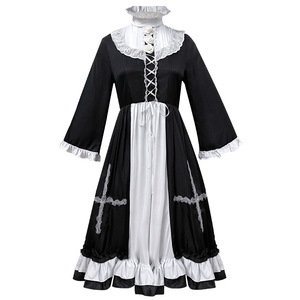 Costume de femme de chambre noir avec détail croix blanche, grande taille, robe de fête d'Halloween, tenue de scène - Product Image 5
