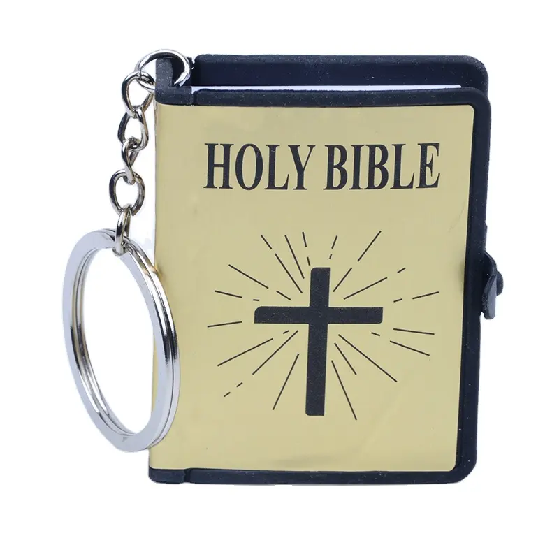 Sıcak satış katolik altın damgalama yüksek kaliteli İncil kağıt kitap baskı kutsal İncil anahtarlık namaz için