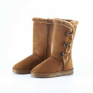 Bottes d'hiver pour femmes, bottes à semelle épaisse, mi-hautes, à la mode, doublure en coton chaud, en cuir artificiel - Product Image 1