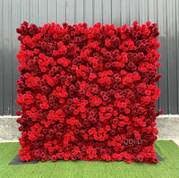Mur de fleurs artificielles en soie de haute qualité, carré 3D 5D, roses rouges, facile à dérouler, 8x8 pieds, écologique, pour événements et fêtes, vente en gros