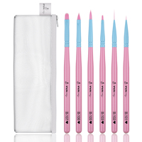 Lot de 6 pinceaux professionnels rose-bleu à manche en bois pour nail art – Outils populaires pour la manucure en gros