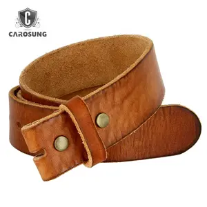 Top Quality wholesale oem vegetable tanned full grain calf leather belt strap with snap system for interchanging buckle