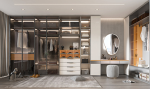 Muebles de dormitorio hechos a medida Armario de madera Puerta de vidrio gris Armario Paseo en guardarropa Roperos - Product Image 4